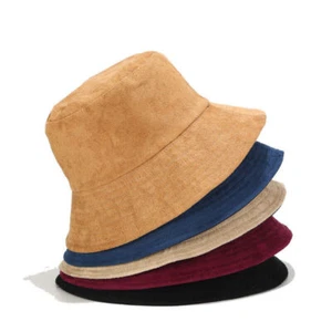 Mens Womens Double Sided Bucket Hat Solid Color Suede Wide Brimmed Fishing Hats - Picture 1 of 15