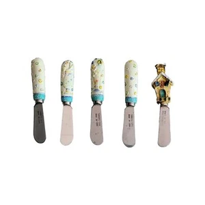 Set Of 5 Ceramic Cheese Butter Jam Knives Spreaders Stainless Steel  - Picture 1 of 4