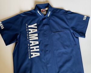 Vintage Yamaha Factory Team  Blue Short Sleeve Button Up Shirt - Men Size M