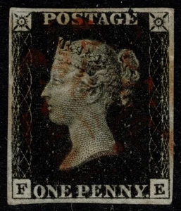 1840 1d schwarze Platte 6 FE 4m hellrot MX gleichmäßige Ränder fein gebraucht Kat. 375,00 £ - Bild 1 von 1