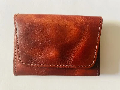 💛Cartera de cuero hecha a mano, color tabaco/marrón, compacta, unisex Foto 1 de 4