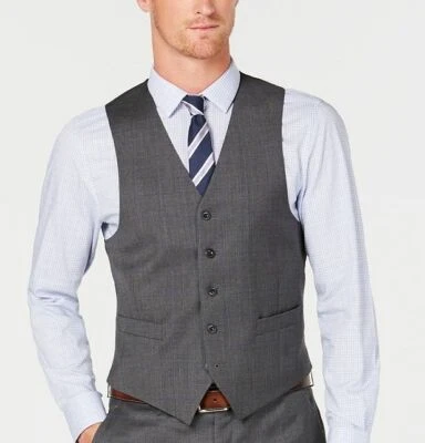 $155 Michael Kors Men Gray Classic Fit 5 Button Wool Plaid Dress Suit Vest 41 R - Image 1 of 2