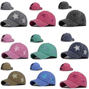 Shiny Stars Women Baseball Cap Cotton Messy Snapback Sport Sun Ponytail Hat