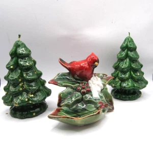 Vintage Ceramic Cardinal Bird Dish With Two Candle Tree Design Lot 3 - Picture 1 of 10