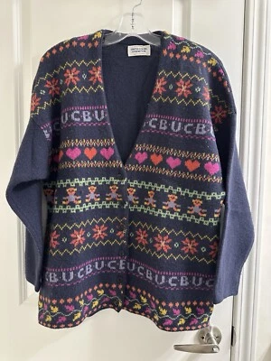 United Colors Of Benetton Small Button Up Violet Colorful Cardigan Sweater VTG — 第 1/4 张图片