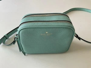 Kate Spade Aqua Double Zipper Camera Bag Leather Blue Turquoise Zip Crossbody - Picture 1 of 18