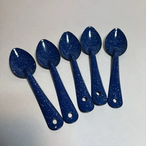 "Lote de 6"" x5 cuchara moteada azul esmaltada campamento fuego granja casa occidental de colección" - Imagen 1 de 13