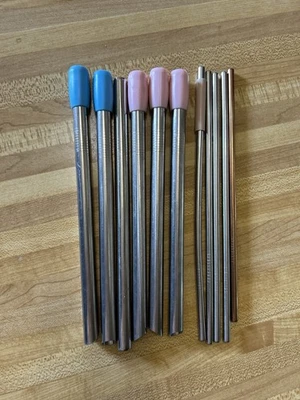 11 piezas Boba reutilizable y pajitas regulares de 0,5" de ancho de acero inoxidable puntas en ángulo Foto 1 de 4