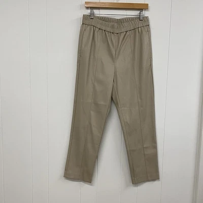 Pantalones de imitación de cuero para mujer Ann Taylor M beige topo cintura elástica al tobillo Foto 1 de 4