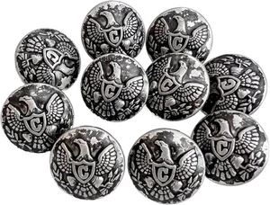 10PC Antiqued Silver Eagle Metal Buttons with Shank 25mm 1 Inch - Picture 1 of 3