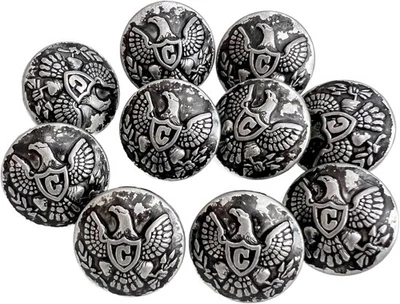 10PC Antiqued Silver Eagle Metal Buttons with Shank 25mm 1 Inch - Image 1 of 3