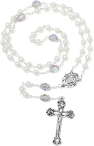 6 MM Perlas Rosario Cuentas con Crucifijo, Collar Católico para Mujer con Terciopelo B - Imagen 1 de 11