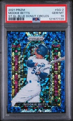 2021 Panini Prizm Baseball Mookie Betts Stained Glass Blue Donut /199 PSA 10 - Image 1 of 3