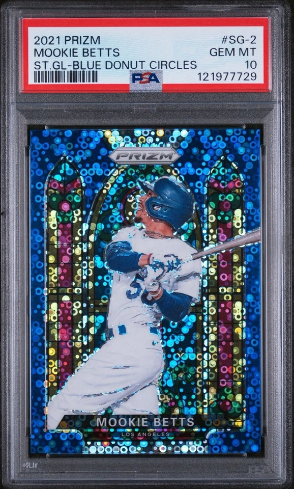 2021 Panini Prizm Baseball Mookie Betts Stained Glass Blue Donut /199 PSA 10 - Image 1 of 3