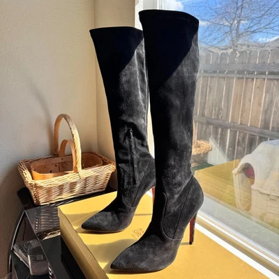 Amanda Gregory under knee boots black stretch suede heels Size US 12 EU 42 - Image 1 of 4