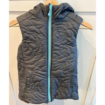 Ivivva Lululemon Reversible Hooded Puffer Vest Gray Aqua Zip Pockets Size 14 - Image 1 of 4