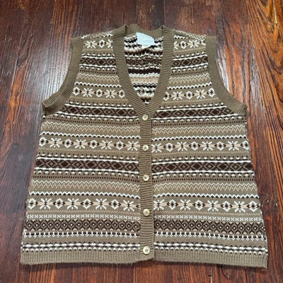 Vintage Blair Vest Womens M Brown Fair Isle Button Knit Sweater MADE IN USA - Image 1 of 4