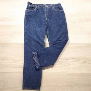 Cabelas Jeans Polka Dot Fleece Lined Women's Size 14 Straight Leg Dark Wash - Picture 1 of 13