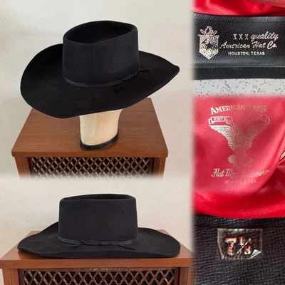 1970s American Hat Company 3x Quality Hat 7 1/8 Cowboy Western Vtg 70s Black - Image 1 of 4