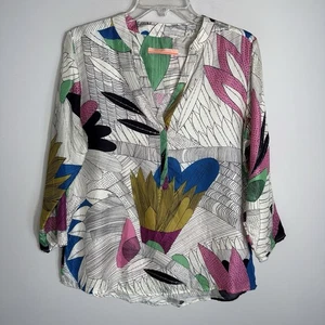 Vilagallo Damen 100% Seide Bluse Oberteil - Mehrfarbig - 3/4 Arm - Gr. 42 - Bild 1 von 10