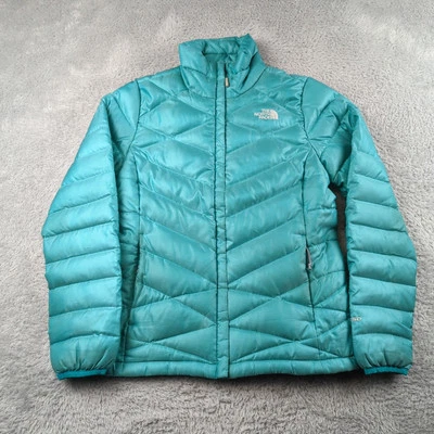 Chaqueta para mujer The North Face pequeña verde azulado 550 plumón abrigo acolchado cremallera logotipo Foto 1 de 4