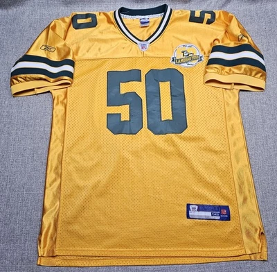 Camiseta deportiva de los Green Bay Packers para hombre 56 amarilla verde NFL fútbol Reebok AJ Hawk parche Foto 1 de 4