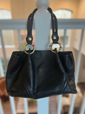 Kenneth Cole, NY,  Large Black Leather Hobo Shoulder Bag W/brass, Braided Straps - Image 1 of 4