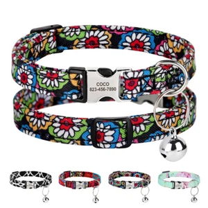 Personalized Nylon Cat Collar Adjustable Custom Nameplate Free Engraved & Bell - Picture 1 of 20