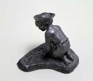 Pewter Ltd Ed Merry Christmas Sailor Boy on Sand Beach by Michael Ricker, Signed - Picture 1 of 5