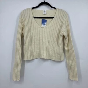 Abound Women's Long Sleeve Ribbed V-Neck Cropped Knit Top Size XXS NWT - Picture 1 of 9