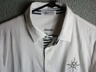 SHARK'S LANDING MEN'S GOLF POLO SHIRT WHITE NAVY BLUE XL USED POLYESTER - Image 1 of 3
