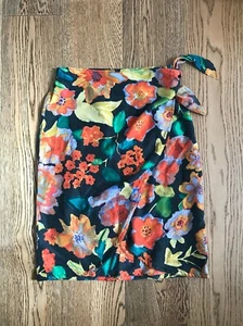 100% silk black orange floral beach wrap a-line knot front skirt summer NEW s/m - Picture 1 of 2