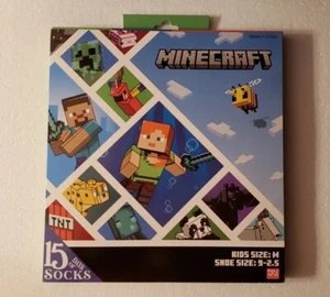 MINECRAFT 15 Pair Of Socks Kids Size M (9-2.5) Mojang Studios NEW SEALED - Picture 1 of 12