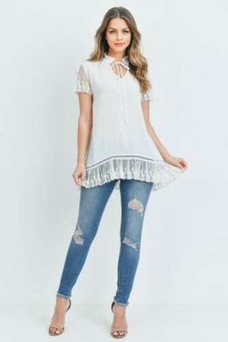 OFF WHITE Top con manica in pizzo cravatta collo piccolo bianco NUOVO