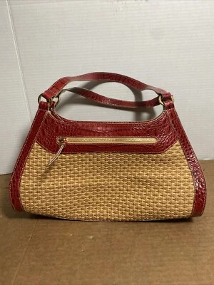 Brahmin Stella Tisbury Maroon Croc Embossed Leather / Straw Shoulder Bag - Image 1 of 4