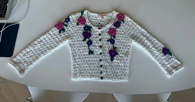 SUÉTER CÁRDIGAN BETSEY JOHNSON APLIQUES DE FLORES ALGODÓN CROCHET S Foto 1 de 4