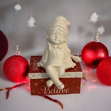 Ceramic Glazed Girl Elf Christmas Stocking Holder Shelf Sitter