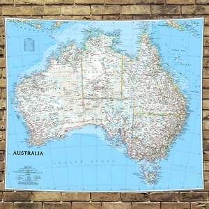 Wall Printed Fabric Australia Map Large Detailed Educational Print Cities Towns - Picture 1 of 11