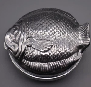 Vtg Sea Life Pewter Textured Fish Nautical Ocean Kitchen Salt Trinket Holder - Picture 1 of 8