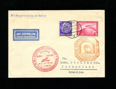 Zeppelin Sieger195B 1932 9th SouthAmericaFlight Berlin Feeder LZ127 cachet card - Image 1 of 2