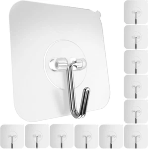 Adhesive Wall Hooks for Hanging Heavy Duty 22 Lbs Hooks for Walls No Damage, Tow - Picture 1 of 12