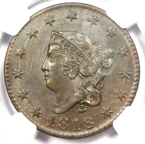 1818 Coronet Matron Large Cent 1C Coin. Certified NGC Uncirculated Detail UNC MS - Picture 1 of 4