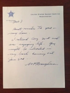 U. E. BAUGHMAN HANDWRITTEN NOTE SIGNED CHIEF, U.S. SECRET SERVICE - Picture 1 of 1
