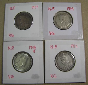 Newfoundland 25 & 20 Cents Lot of 4 Silver, Edward & KGV Full Date Set 1904-1919 - Picture 1 of 10