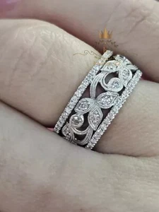 Moissanite Fancy Wedding Band Round Cut 1.20 Carat Solid 14K White Gold F/VVS1 - Picture 1 of 9