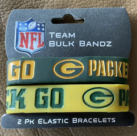 NFL Football Team Bulk Bandz Bracelets Wristband 2-Pack - Green Bay Packers Cover