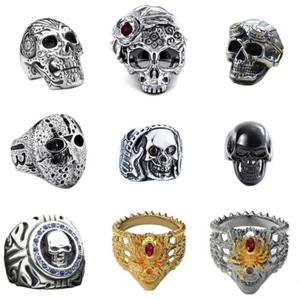 Skull Size 7-14 Alloy Punk Fashion Men Women Rings Domineering Personality - Bild 1 von 23