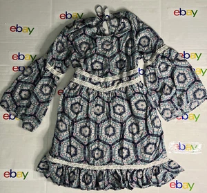 Entro Womens Boho Dress Lace Back Floral Bell Sleeve Embroidered Size:Large - Picture 1 of 8