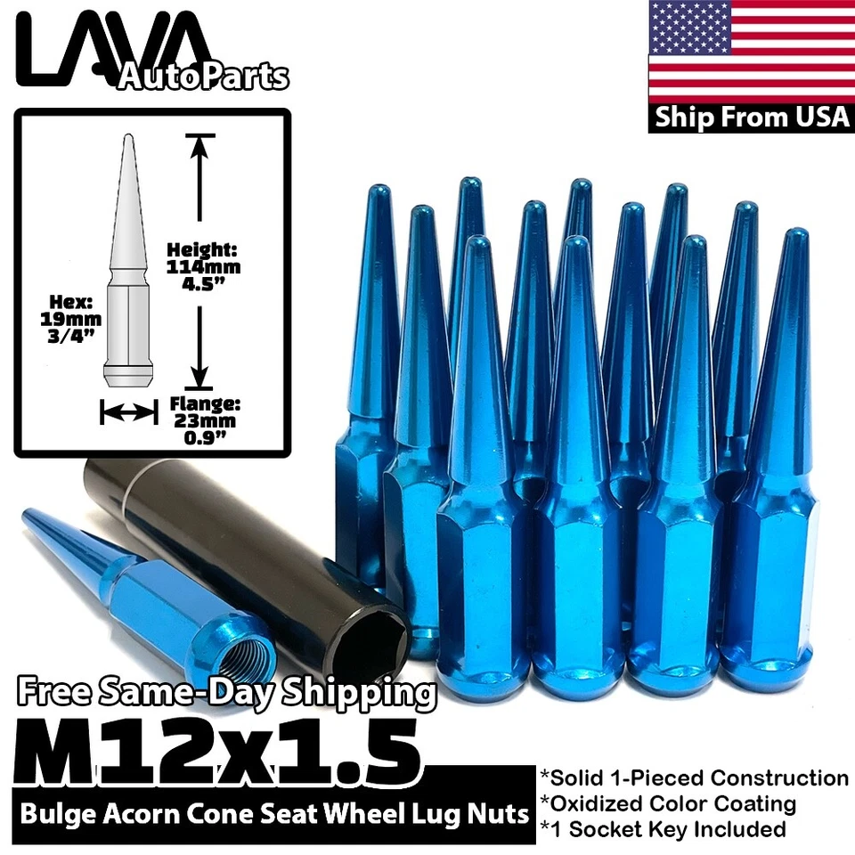 16x Blue 12x1.5 Spike Lug Nut Fit Mitsubishi Lancer Mirage Pontiac G Mercury - Image 1 of 4