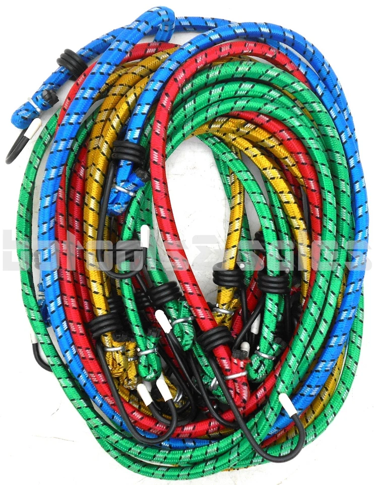 ATE PRO TOOLS 10pc Bungee Cord Tie Down Set 12" 18" 24" 30" 36" H-D Color Straps 2 Hook End
